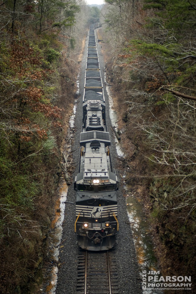 January 8, 2016 - Norfolk Southern engine 8975 heads up a loaded coke train as it heads south on the Paducah and Louisville Railway through Charleston, Ky. - Tech Info: 1/400 | f/2.8 | ISO 1400 | Lens: Sigma 24-70 @ 62mm with a Nikon D800 shot and processed in RAW. 