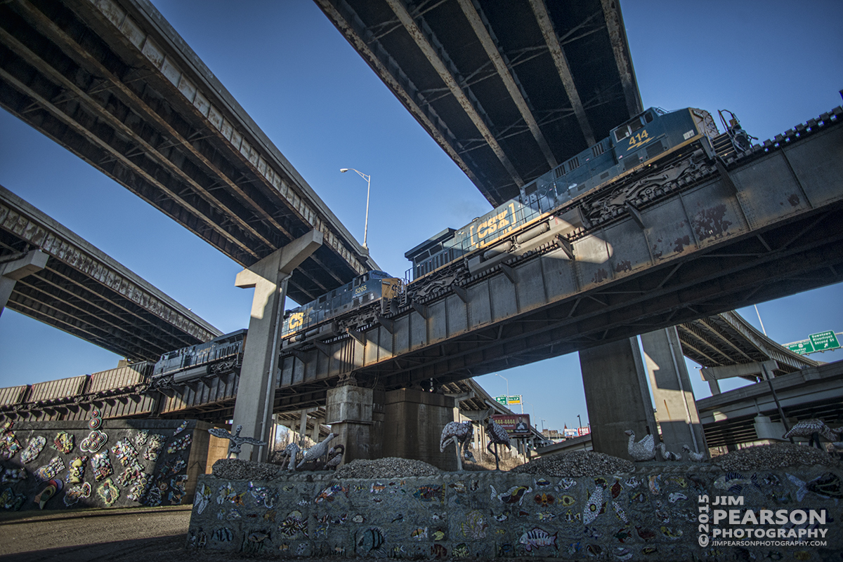 February 6, 2016 - CSX coal train U547-06, with engine 414, passes under I-71/75 as it heads south out of Cincinnati, Ohio. - Tech Info: 1/1600 | f/2.8 | ISO 320 | Lens: Nikon 18mm with a Nikon D800 shot and processed in RAW.