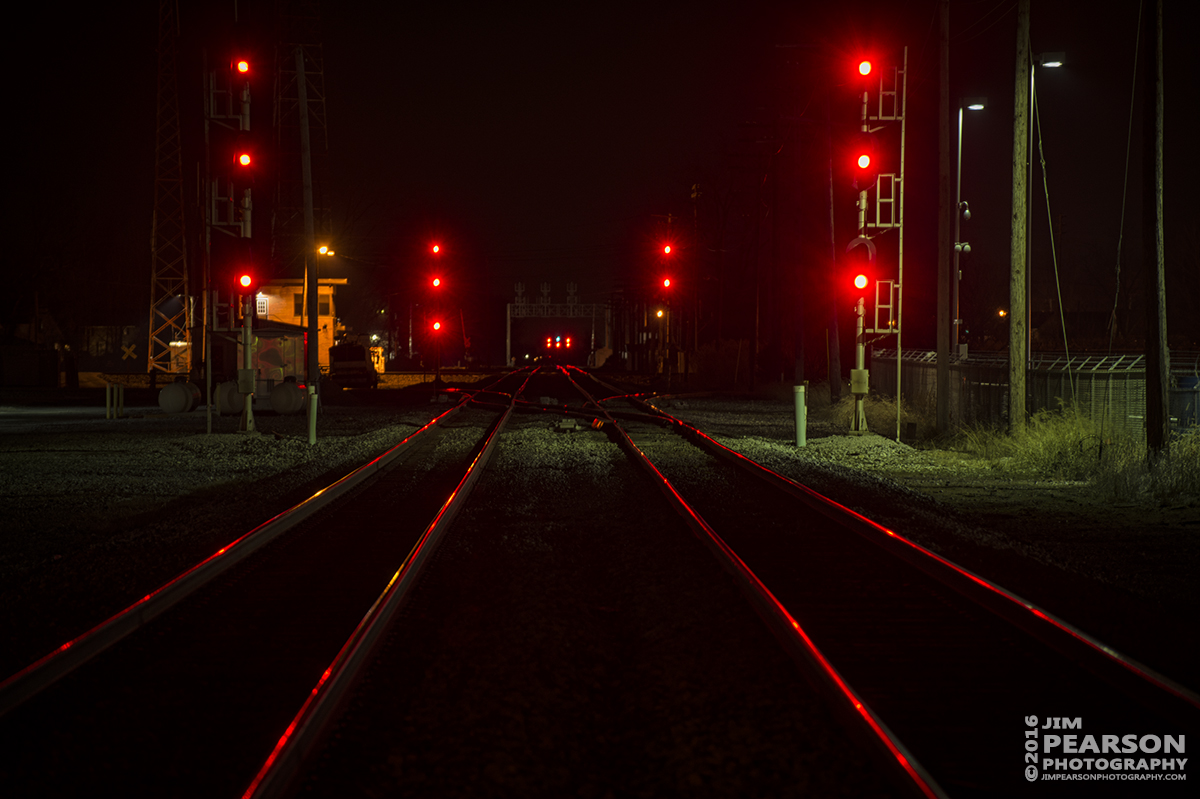 February 7, 2016 - All's quiet on the Willard Subdivision at Fostoria, Ohio for a brief time as all the signals but one are red. - Tech Info: 2.5 seconds | f/4.8 | ISO 100 | Lens: Nikon 70-300 @ 155mm on a Nikon D800 shot and processed in RAW.