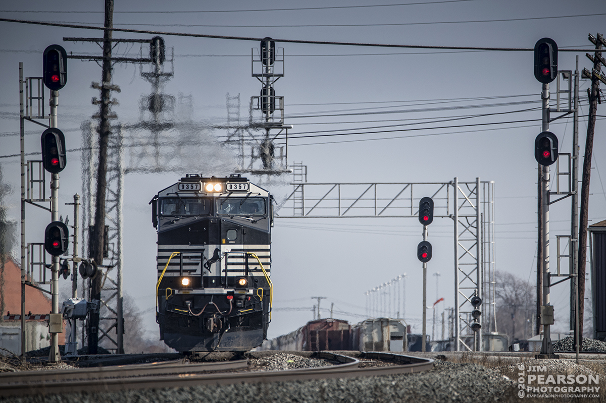 February 7, 2016 - A Norfolk Southern freight passes through Blair yard at Fostoria, Ohio heading west on the Sandusky Subdivision with engine 9357 in the lead. - Tech Info: 1/1000 | f/6.3 | ISO 125 | Lens: Sigma 150-600 @ 550mm on a Nikon D800 shot and processed in RAW.