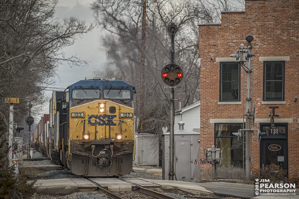 February 8, 2016 - CSX engine 123 heads up Q041 as it heads south on CSX's Toledo Subdivision (former B&O Toledo Subdivision), at Tipp City, Ohio. - Tech Info: 1/800 | f/5.6 | ISO 450 | Lens: Sigma 150-600 @ 310mm on a Nikon D800 shot and processed in RAW. 