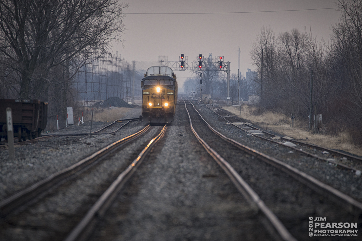 February 8, 2016 - A CSX autorack heads west on the Willard Subdivision in the early morning light, approaching Fostoria, Ohio's F Tower. - Tech Info: 1/200 | f/6.3 | ISO 640 | Lens: Sigma 150-600 @ 600mm on a Nikon D800 shot and processed in RAW.