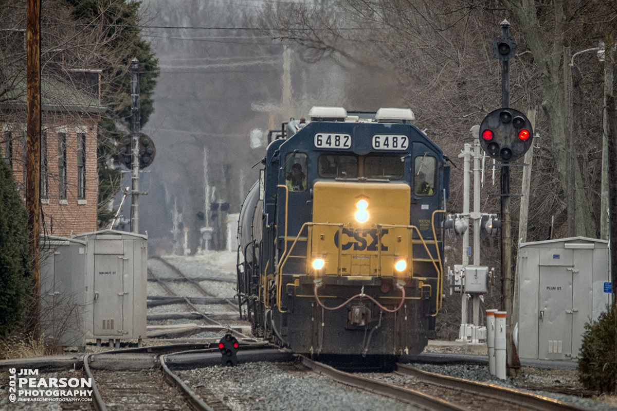 February 8, 2016 - CSXT engine 6482 heads up a short local as it passes through the Plum Street crossing at Tip City, Ohio on it's way north on CSX's Toledo Subdivision (former B&O Toledo Subdivision). - Tech Info: 1/800 | f/6.3 | ISO 800 | Lens: Sigma 150-600 @ 600mm on a Nikon D800 shot and processed in RAW.