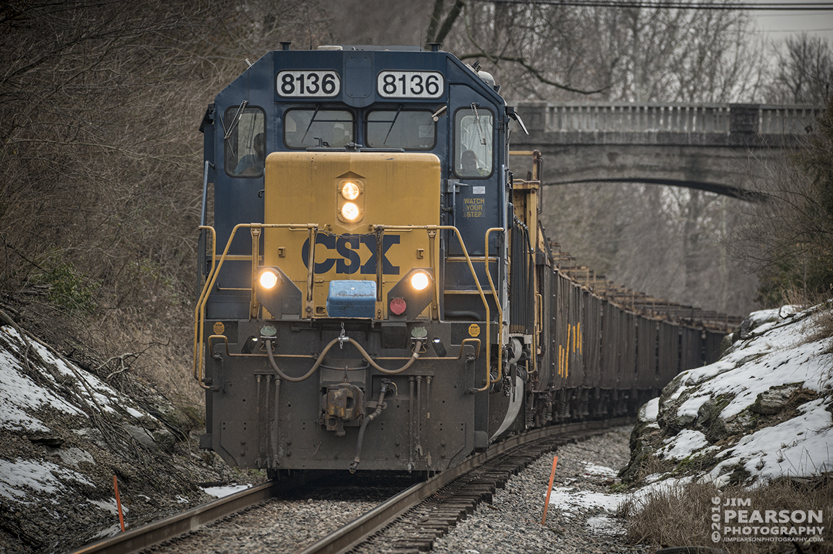 February 17, 2016 - CSX Rail Train C016, with engine 8136, works on dropping rail between Mooreland and Jagoe Streets in Madisonville, Ky as it heads north on the Henderson Subdivision. - Tech Info: 1/800 | f/5.6 | ISO 180 | Lens: Sigma 150-600 @ 300mm on a Nikon D800 shot and processed in RAW.