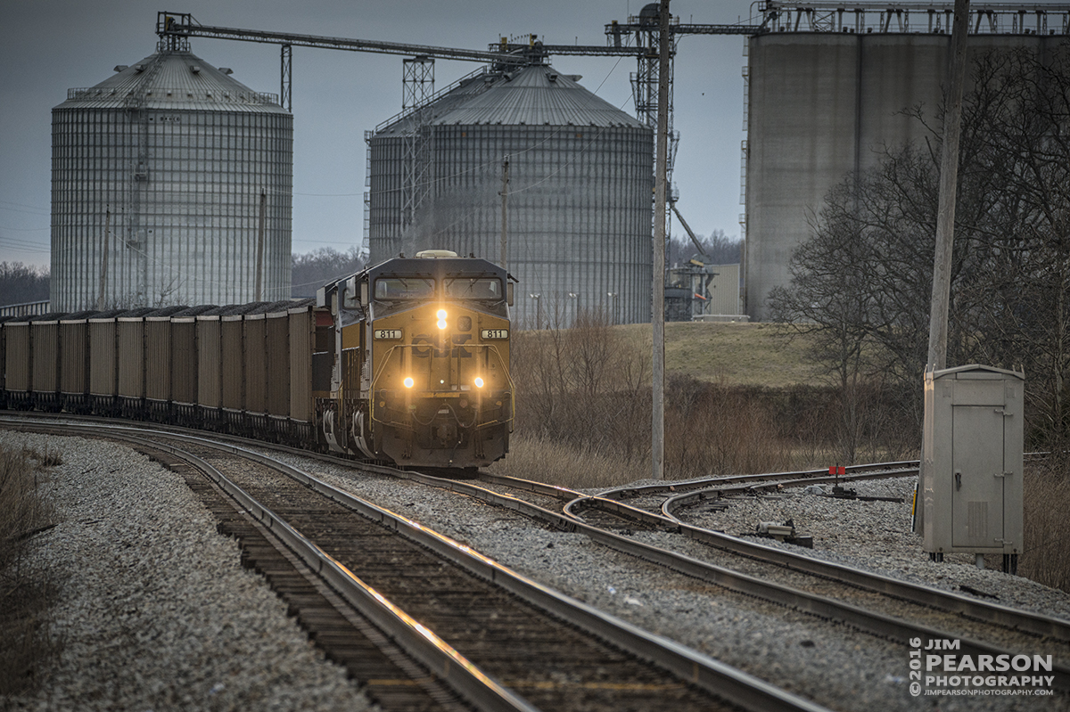 February 19, 2016 - CSXT engine 811 pulls away from Casky Yard at Hopkinsville, Ky with a DPU train and a load of coal as it heads south on the Henderson Subdivision at Dusk. - Tech Info: 1/800 | f/5.6 | ISO 560 | Lens: Sigma 150-600 @ 300mm on a Nikon D800 shot and processed in RAW.