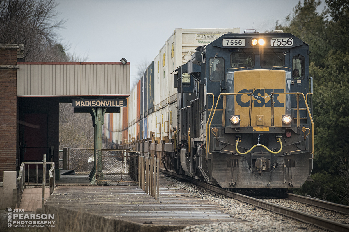 February 25, 2016 - CSX Q029 (Chicago, IL - Atlanta, GA) passes the old Louisville & Nashville Railroad Depot at Madisonville, Ky as it heads south on the Henderson Subdivision. - Tech Info: 1/2000 | f/5.6 | ISO 1000 | Lens: Sigma 150-600 @ 360mm on a Nikon D800 shot and processed in RAW.