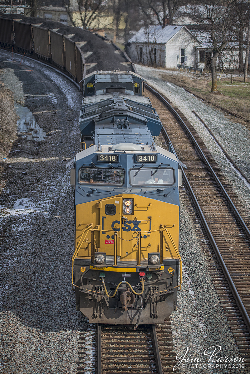 February 16, 2019 - The crew from loaded coal train CSX N307 pulls away from at Nortonville, Ky as they head south on the Henderson Subdivision with their tote train. - #jimstrainphotos #kentuckyrailroads #trains #nikond800 #railroad #railroads #train #railways #railway #csx #csxrailroad