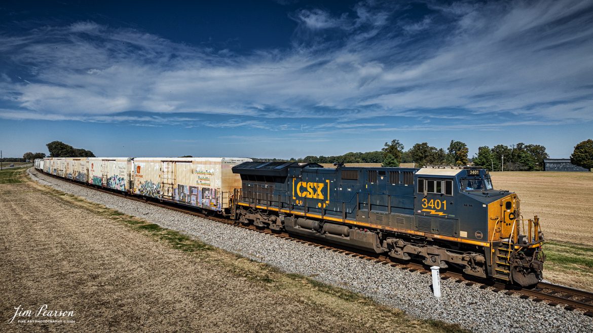 CSXT 3401 passes MP211 just north of Adams, Tennessee as it heads south on the CSX Henderson Subdivision on October 22nd, 2024.

Tech Info: DJI Mavic 3 Classic Drone, RAW, 24mm, f/2.8, 1/2500, ISO 100.

#trainphotography #railroadphotography #trains #railways #trainphotographer #railroadphotographer #jimpearsonphotography #onecsx #csxt