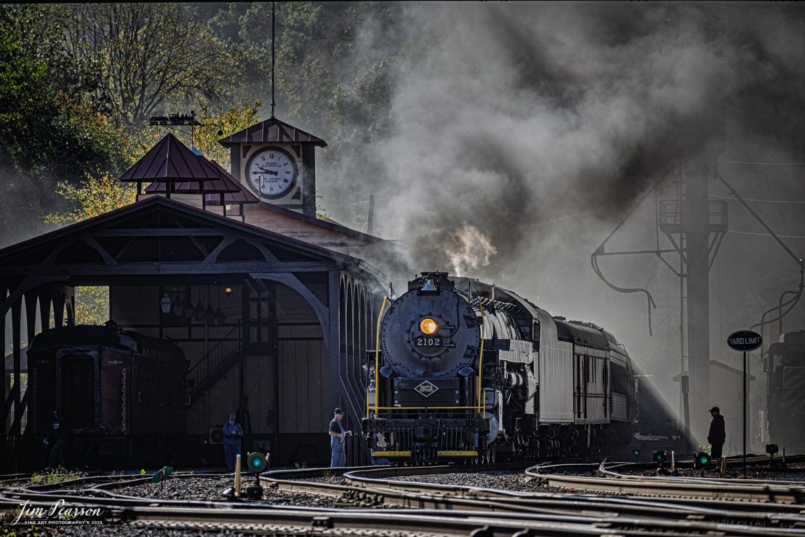 Reading Blue Mountain & Northern Railroad steam locomotive 2102 prepares to pull away from the station at at Port Clinton, Pennsylvania on October 5th, 2024,during its first day of the year of pulling Fall Foliage Excursions.

According to their website: The Reading Company T-1 class #2102 was built in the Reading’s own locomotive shops in 1945. With drivers of 70” diameter, it weighs 404 tons, and its tender holds up to 26 tons of coal, and up to 19,000 gallons of water. After the Reading Steam era was over, the Reading Company used 2102 for the Reading Rambles on several different excursions. The 2102 has had many different owners since it was retired by the Reading Railroad. It is one of only four to survive. The other remaining locomotives are the 2100, 2101, and 2124.

The Blue Mountain and Reading Railroad purchased the 2102 in 1987, and it ran on the Temple to South Hamburg line into the early 1990’s. Once the Blue Mountain and Reading Railroad became the Reading Blue Mountain & Northern, the 2102 ran over Reading & Northern’s rails for a short time before it was removed from service in the early 1990’s. 

In 2022, steam locomotive 2102 reentered service on the Reading & Northern. The locomotive has been used actively to pull both passenger excursions and revenue freight trains.

Tech Info: Nikon D810, RAW, Nikon 70-300 @ 300mm, 5.6, 1640, ISO 360.

#steamtrains #besttrainphotograph #JimPearsonPhotography #RBNRR