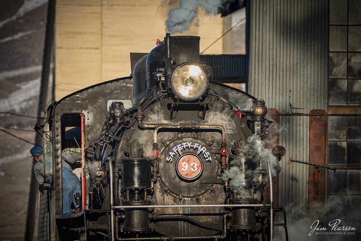 Nevada Northern Railway engine 93 backs through the yard from the engine house to the coaling tower and water tank as engineer Jim Montague and fireman, Will Ebbert, keep an eye on the track ahead. 

They were moving the engine into place to get things lined up for the museums Winter Photo Charter night shoot at Ely, Nevada, as the setting sun, bathed the scene in dramatic light on the evening of February 11th, 2022.

Locomotive #93 is a 2-8-0 that was built by the American Locomotive Company in January of 1909 at a cost of $17,610. It was the last steam locomotive to retire from original revenue service on the Nevada Northern Railway in 1961 and was restored to service in 1993.

According to Wikipedia: "The Nevada Northern Railway Museum is a railroad museum and heritage railroad located in Ely, Nevada and operated by a historic foundation dedicated to the preservation of the Nevada Northern Railway."

Tech Info: Nikon D800, RAW, Nikon Sigma 150-600mm @ 280mm, f/5.6, 1/800, ISO 360.

#trainphotography #railroadphotography #trains #railways #jimpearsonphotography #trainphotographer #railroadphotographer #steamtrains #nevadanorthernrailway