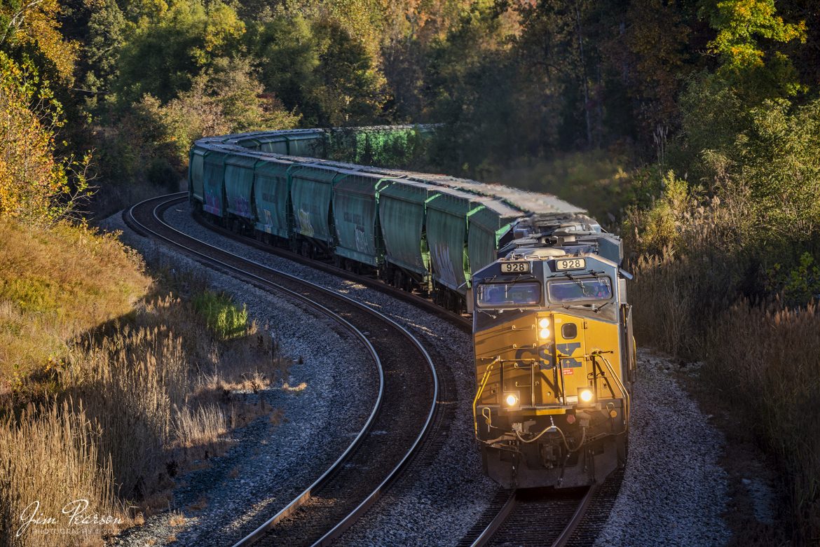 CSXT 928 leads M513 as it navigates the S curve at Nortonville, Kentucky, during the golden hour, as they head south on the Henderson Subdivision on October 14th, 2022.

Tech Info: Nikon D800, RAW, Sigma 150-600 @ 180mm, f/5, 1/400, ISO 200.

#trainphotography #railroadphotography #trains #railways #jimpearsonphotography #trainphotographer #railroadphotographer #jimpearsonphotography