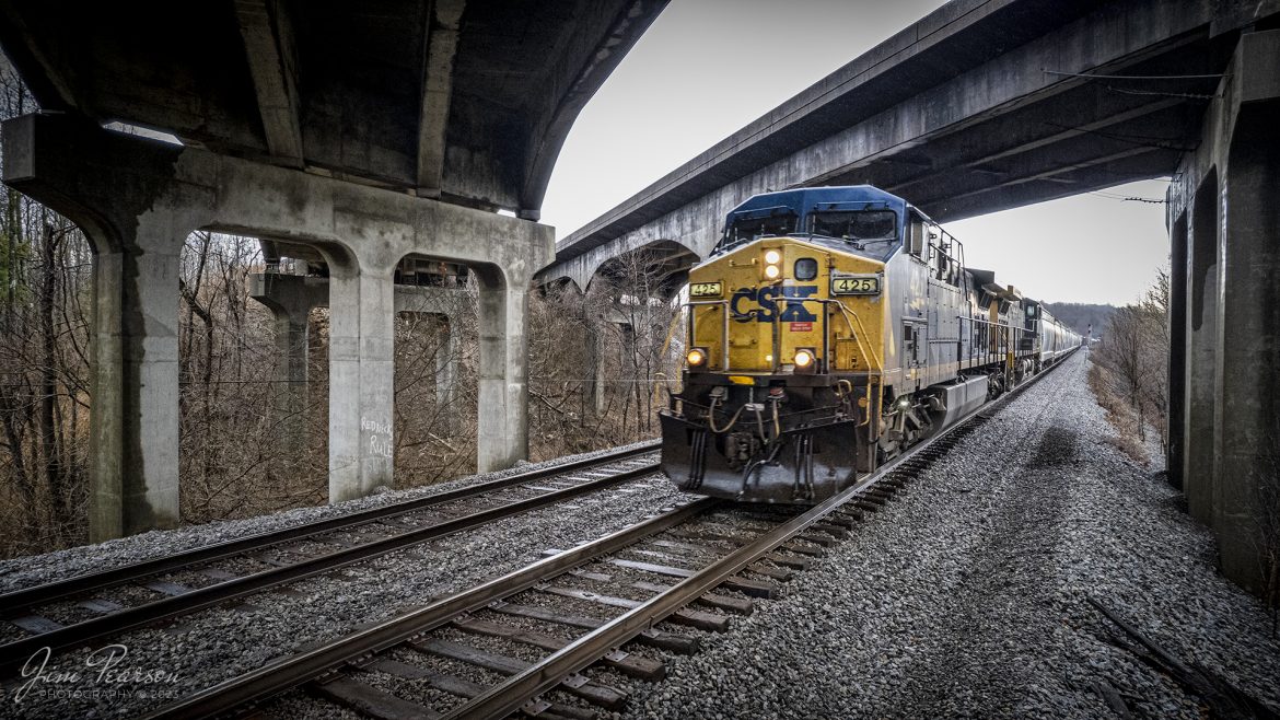 CSXT 425 leads southbound local L391 as it passes under the I-29 overpass at the location on the Henderson Subdivision known as Oak Hill, just south of Mortons Gap, Ky on February 16th, 2023.

This local runs daily between CSX Casky Yard in Hopkinsville and CSX Atkinson Yard in Madisonville, Ky.

Tech Info: DJI Mavic Air 2S Drone, 22mm, f/2.8, 1/200, ISO 770.

#trainphotography #railroadphotography #trains #railways #dronephotography #trainphotographer #railroadphotographer #jimpearsonphotography #csxrailway #csxhendersonsubdivison #dronetrainphotography #trainsfromtheair