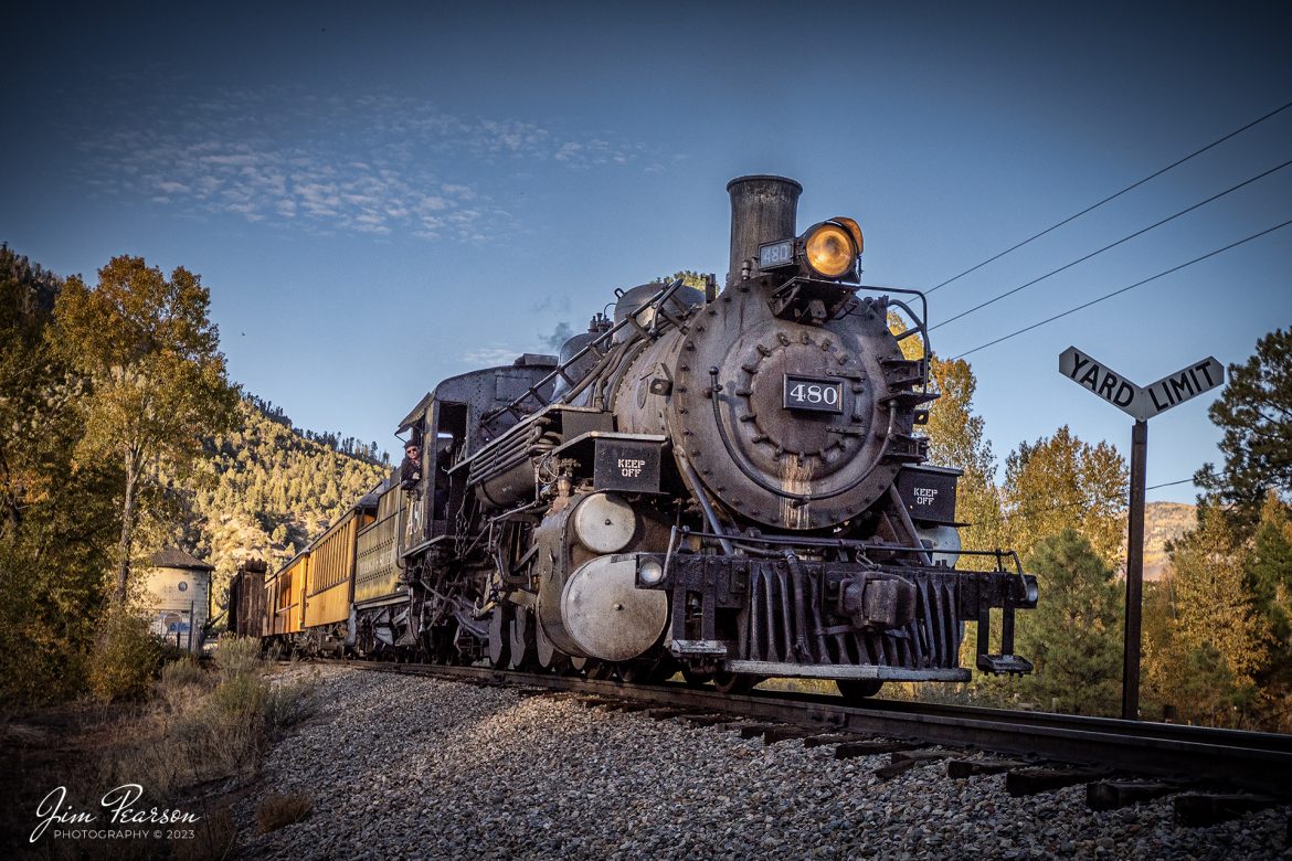 Denver and Rio Grande Western 480 leads one of the daily passenger trains as it heads back to Durango, Colorado from Silverton, CO, passing the water tower at Hermosa, Colorado, on October 14th, 2023.

According to Wikipedia: The Durango and Silverton Narrow Gauge Railroad, often abbreviated as the D&SNG, is a 3 ft (914 mm) narrow-gauge heritage railroad that operates on 45.2 mi (72.7 km) of track between Durango and Silverton, in the U.S. state of Colorado. The railway is a federally designated National Historic Landmark and was also designated by the American Society of Civil Engineers as a National Historic Civil Engineering Landmark in 1968.

Tech Info: Nikon D810, RAW, Sigma 24-70 @24mm, f/5.6, 1/1000, ISO 180.

railroad, railroads train, trains, best photo. sold photo, railway, railway, sold train photos, sold train pictures, steam trains, rail transport, railroad engines, pictures of trains, pictures of railways, best train photograph, best photo, photography of trains, steam train photography, sold picture, best sold picture, Jim Pearson Photography, Durango and Silverton Railroad