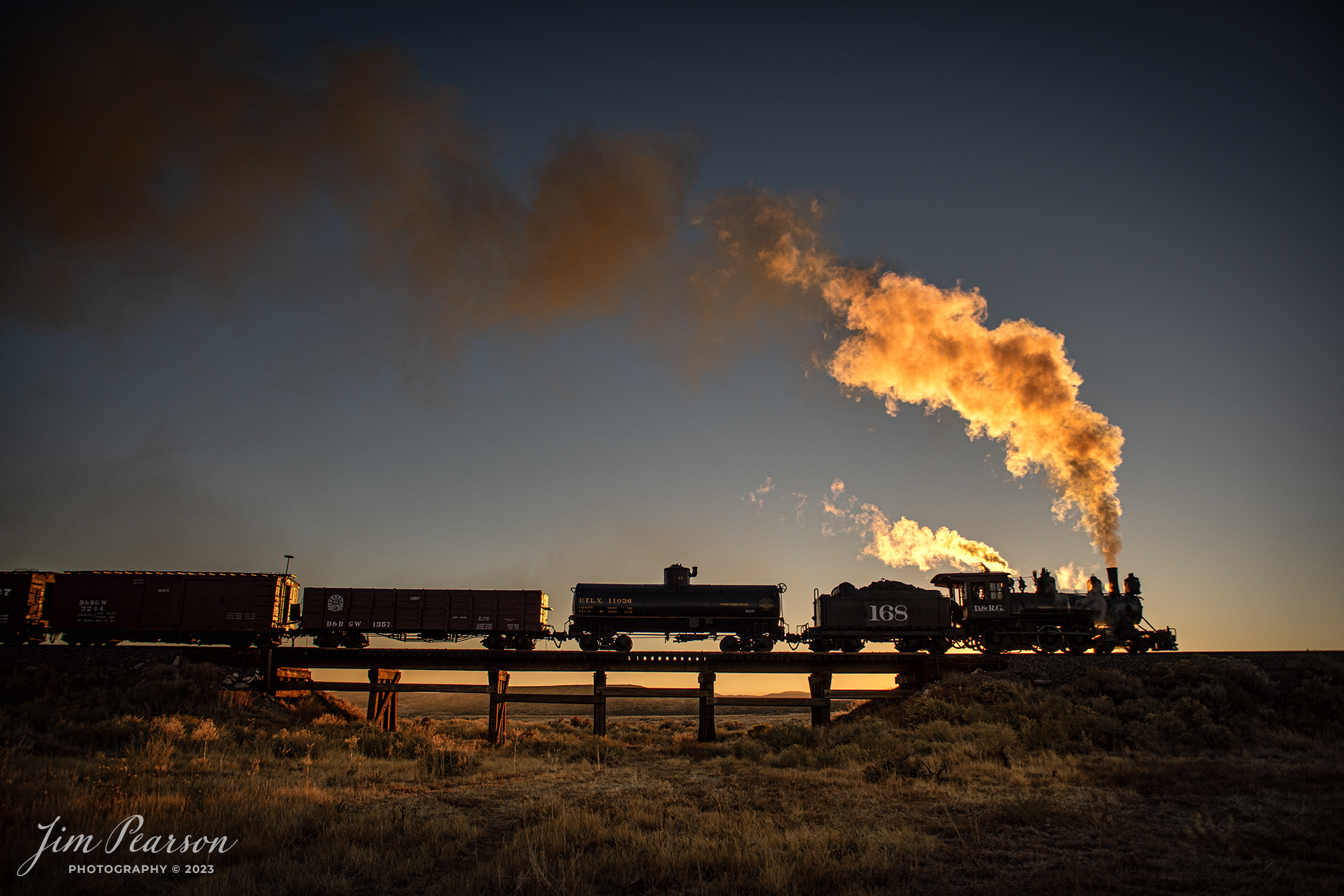 Cumbres & Toltec Scenic Railroad steam locomotive D&RGW 168 passes over ...