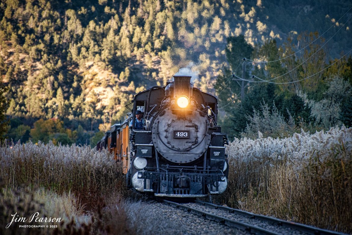 Denver and Rio Grande Western 480 leads one of the daily passenger trains as it heads back to Durango, Colorado from Silverton, CO, just south of at Hermosa, Colorado, on October 14th, 2023.

According to Wikipedia: The Durango and Silverton Narrow Gauge Railroad, often abbreviated as the D&SNG, is a 3 ft (914 mm) narrow-gauge heritage railroad that operates on 45.2 mi (72.7 km) of track between Durango and Silverton, in the U.S. state of Colorado. The railway is a federally designated National Historic Landmark and was also designated by the American Society of Civil Engineers as a National Historic Civil Engineering Landmark in 1968.

Tech Info: Nikon D810, RAW, Nikon 70-300 @ 300mm, f/5.6, 1/640, ISO 720.

railroad, railroads train, trains, best photo. sold photo, railway, railway, sold train photos, sold train pictures, steam trains, rail transport, railroad engines, pictures of trains, pictures of railways, best train photograph, best photo, photography of trains, steam train photography, sold picture, best sold picture, Jim Pearson Photography, Durango and Silverton Railroad