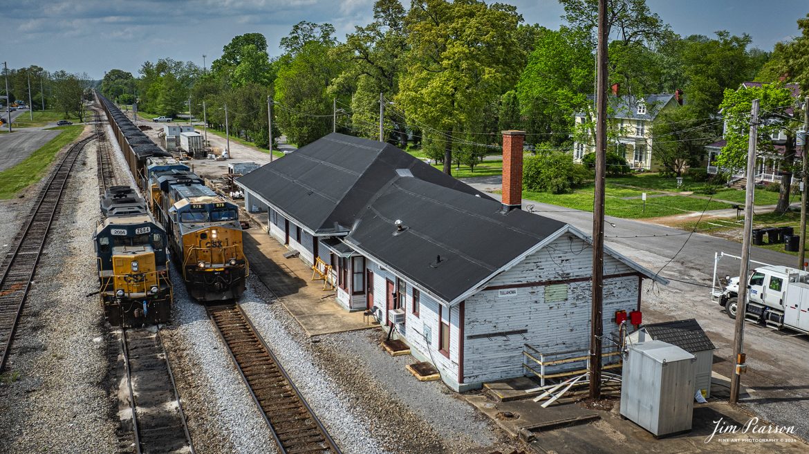 Loaded Coal train CSX 904 passes the old depot at Tullahoma, Tennessee, as it heads south on the CSX Chattanooga Subdivision, on April 26th, 2024.

Tech Info: DJI Mavic 3 Classic Drone, RAW, 22mm, f/2.8, 1/2500, ISO 100.

#railroad #railroads #train #trains #bestphoto #railroadengines #picturesoftrains #picturesofrailway #bestphotograph #photographyoftrains #trainphotography #JimPearsonPhotography