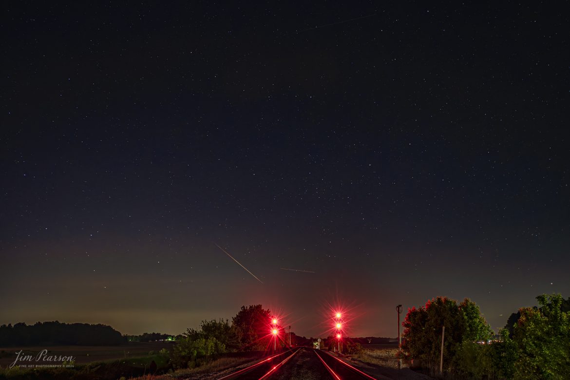 I set out last night to hopefully catch the northern lights at work and ended up with this scene at the north end of the siding at Slaughters, Kentucky, on the CSX Henderson Subdivision, on May 11th, 2024. I shot till after 10pm and while the northern lights didn’t appear for my shot while was there, I did see 7 trains, did 2 live videos and caught one shooting star, plus probably an airplane or something similar above the signals!

Sometimes the plan just doesn’t come together, but you still get something nice that wasn’t even part of my plan, but someone else’s? 

Tech Info: Nikon D810, RAW, Nikon 10-24 @ 24mm, f/5, 20 seconds, ISO 2500.

#railroad #railroads #train #trains #bestphoto #railroadengines #picturesoftrains #picturesofrailway #bestphotograph #photographyoftrains #trainphotography #JimPearsonPhotography #trending