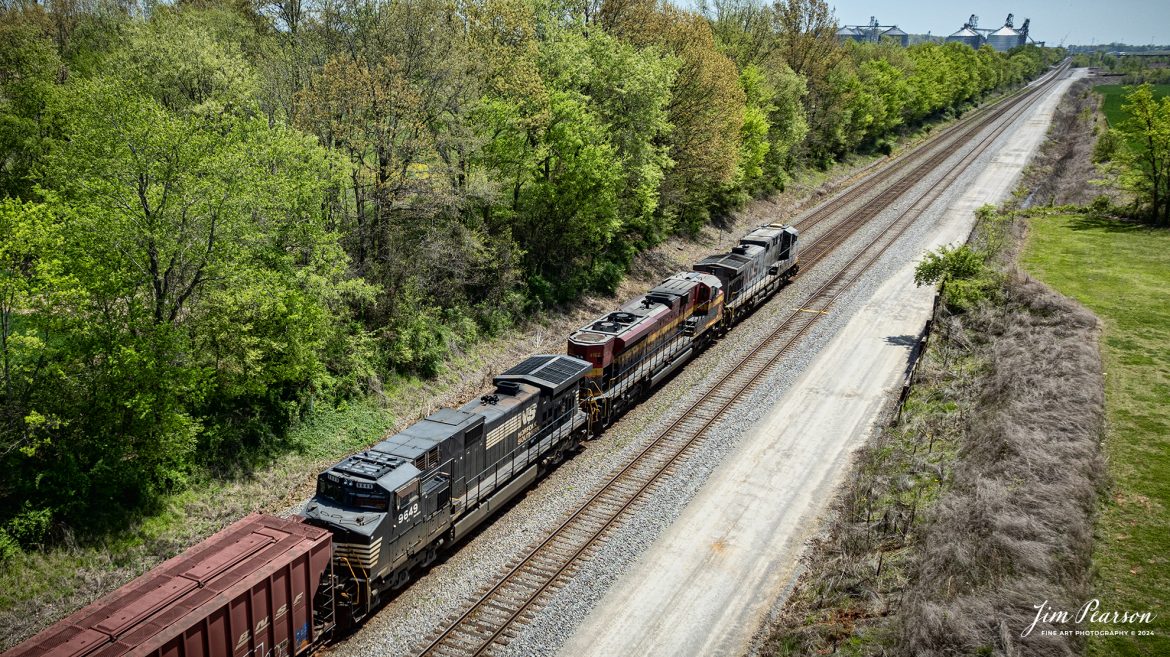 A loaded southbound ethanol train, CSX B647 with Kansas City Southern Gray Ghost 4567, KCS 4162 and Norfolk Southern 9649 leading, heads south as it approaches Casky Yard at Hopkinsville, Kentucky on April 15th, 2024, on the CSX Henderson Subdivision.

The Henderson Subdivision sees foreign power quite often and this train is one example of it. This train runs from Bensenville, IL (CPKC) to Lawrenceville, GA, as needed.

Tech Info: DJI Mavic 3 Classic Drone, RAW, 22mm, f/2.8, 1/1600, ISO 120.