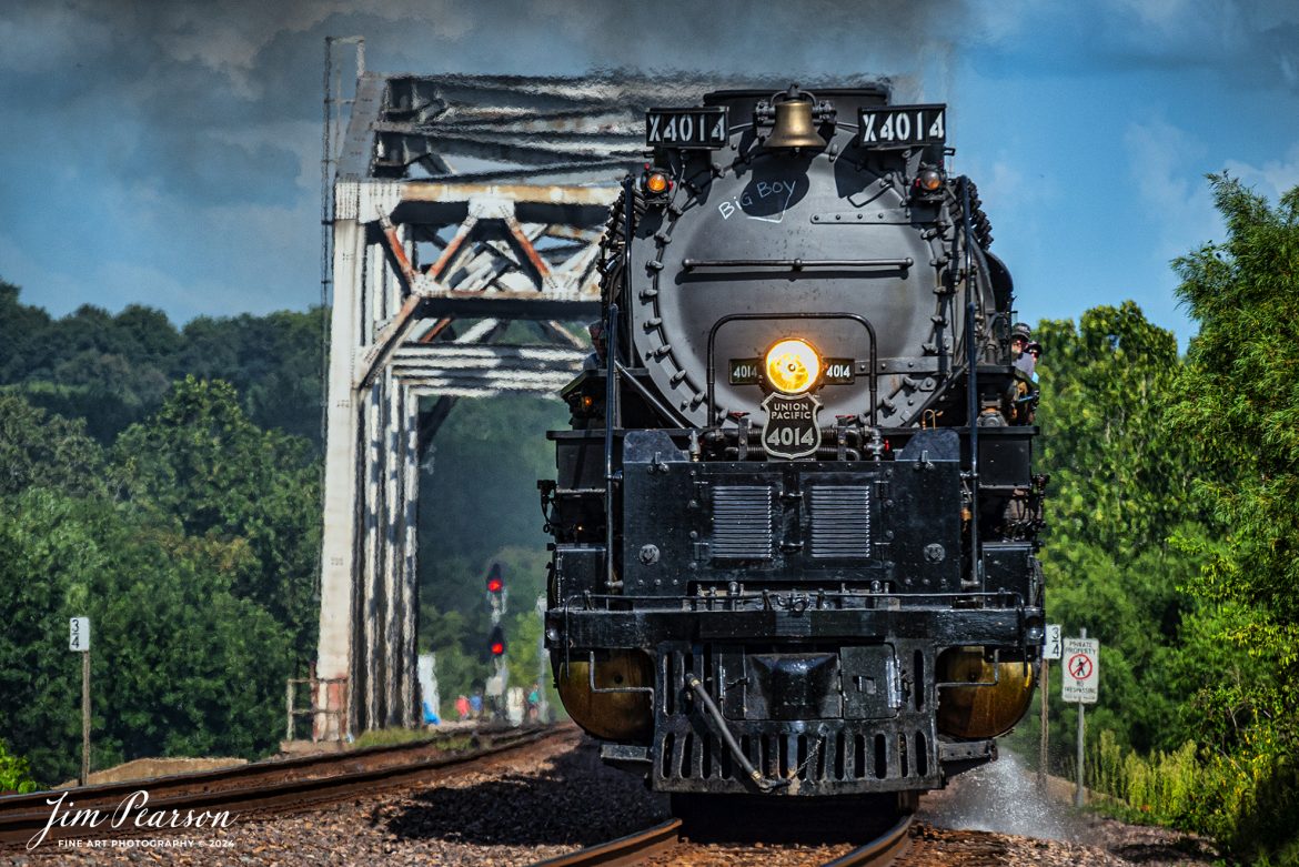 Engineer Ed Dickens, left, conductor and others on the right on Union Pacific Big Boy 4014 crew keep an eye on the tracks ahead as they round the curve after crossing the Kaskaskia River bridge on the UP Chester Subdivision at Brewerville, Illinois, as they make the way to St. Louis, MO, the last stop on this leg of their journey on August 28th, 2021


Tech Info: Nikon D800, RAW, Sigma 150-600mm @ 195mm, f/5.3, 1/1600, ISO 160.


#railroad #railroads #train #trains #bestphoto #railroadengines #picturesoftrains #picturesofrailway #bestphotograph #photographyoftrains #trainphotography #JimPearsonPhotography #trendingphoto