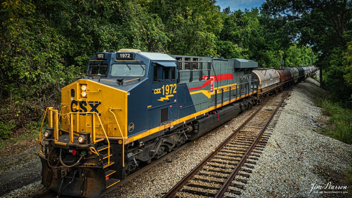 CSX M513 passe the north end of the siding at Latham in Hopkinsville, Kentucky, with CSX Heritage Unit L&N 1972 Family Lines System Leading, on August 16th, 2024, on the Henderson Subdivision.!

According to CSXT: Our fleet of heritage locomotives is growing again as we unveil CSX Locomotive 1972, a tribute to the Family Lines System! The #ONECSX team in Waycross, GA recreated this unit to celebrate the special time from 1972-1982 when the Seaboard Coast Line, Clinchfield and L&N railroads were marketed as one. Eventually merging to become the Seaboard System Railroad, and ultimately the CSX we know today, the Family Lines System represents an integral part of our railroad’s rich history.

The CSX heritage series is reinforcing employee pride in the history of the railroad that continues to move the nation’s economy with safe, reliable, and sustainable rail-based transportation services.

Tech Info: DJI Mavic 3 Classic Drone, RAW, 22mm, f/2.8, 1/1250, ISO 250.

railroad, railroads train, trains, best photo. sold photo, railway, sold train photos, sold train pictures, freight trains, cargo trains, rail transport, railroad engines, pictures of trains, pictures of railways, best photograph, best photo, photography of trains, train photography, sold picture, best sold picture, CSX, CSX railroad, Kentucky trains, Jim Pearson Photography, CSX Henderson subdivision