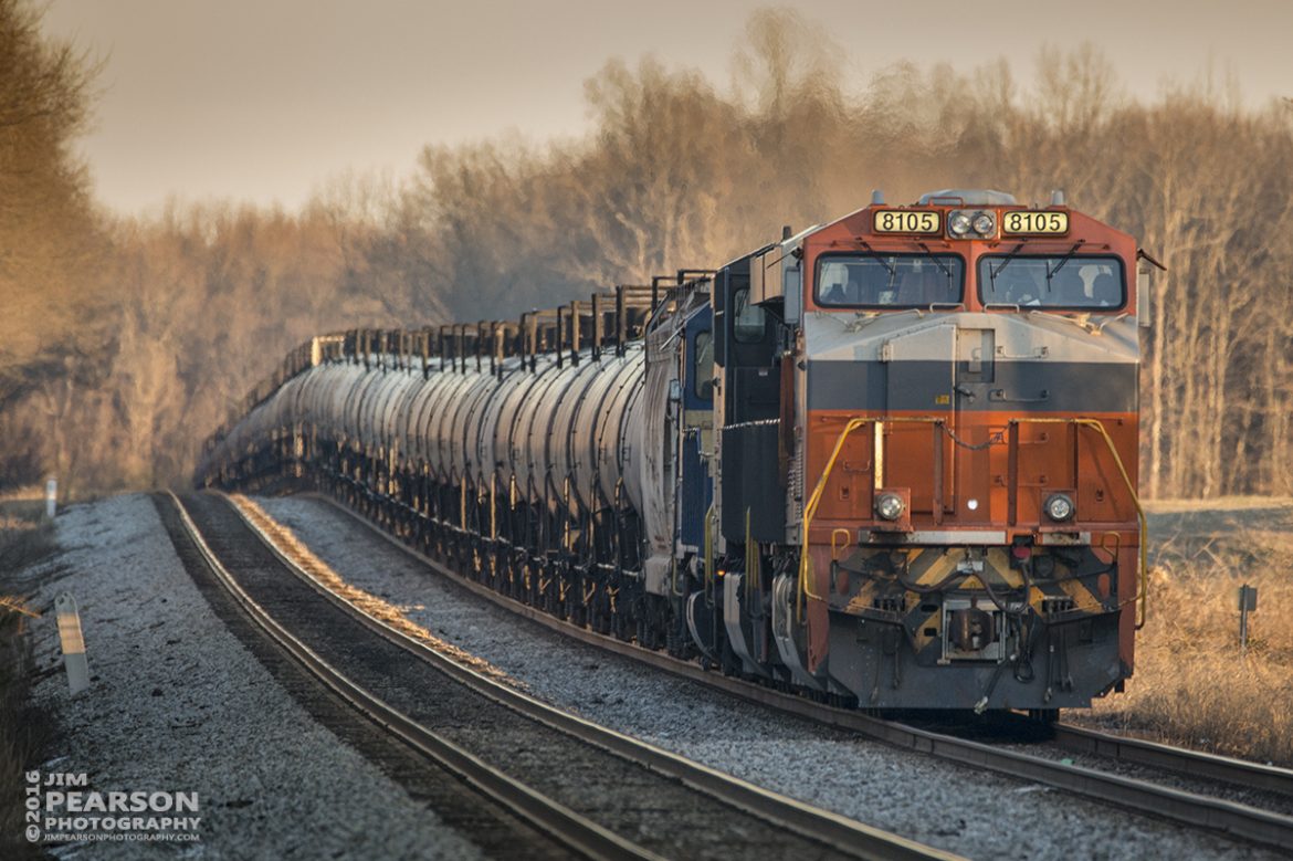 January 28, 2016 - CSX empty tank train K442-27 sits in the siding at the north end of Cedar Hill, Tennessee with Norfolk Southern's Interstate Heritage Unit 8105 in the lead as they wait for a southbound before heading on north on the Henderson Subdivision. 

Tech Info: 1/250 | f/6.3 | ISO 1100 | Lens: Sigma 150-600 @ 600mm with a Nikon D800 shot and processed in RAW.

#railroad #railroads #train #trains #bestphoto #railroadengines #picturesoftrains #picturesofrailway #bestphotograph #photographyoftrains #trainphotography #JimPearsonPhotography #trendingphoto