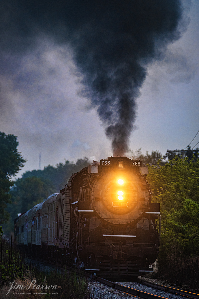 August 30th, 2024, Steam locomotive Nickel Plate 765 leads “The Limited” through the Indiana countryside, on a late evening passenger train run to Reading, Michigan, as part of Indiana Rail Experience’s Rolling Victory Weekend.

According to their website: Rolling Victory was a three-day living history event celebrating American military, railroad, and home front history featuring vintage train rides, World War II reenactors, battles, a big band orchestra, and an immersive and educational experience for all ages in Pleasant Lake, Indiana.

Tech Info: Nikon D810, RAW, Sigma 150-600 @ 420mm, f/6, 1/640, ISO 560.

#railroad #railroads #train, #trains #railway #railway #steamtrains #railtransport #railroadengines #picturesoftrains #picturesofrailways #besttrainphotograph #bestphoto #photographyoftrains #bestsoldpicture #JimPearsonPhotography #steamtrains #nkp765 #passengertrains