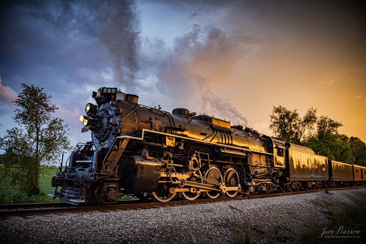 August 30th, 2024, Steam locomotive Nickel Plate 765 leads “The Limited” as they allow their passengers off the train at Ray, Indiana for a photo runby during a late evening passenger train run to Reading, Michigan, as part of Indiana Rail Experience’s Rolling Victory Weekend.

According to their website: Rolling Victory was a three-day living history event celebrating American military, railroad, and home front history featuring vintage train rides, World War II reenactors, battles, a big band orchestra, and an immersive and educational experience for all ages in Pleasant Lake, Indiana.

Tech Info: Nikon D810, RAW, Nikon 24-70 @ 24mm, f/2.8, 1/800, ISO 720.

#railroad #railroads #train, #trains #railway #railway #steamtrains #railtransport #railroadengines #picturesoftrains #picturesofrailways #besttrainphotograph #bestphoto #photographyoftrains #bestsoldpicture #JimPearsonPhotography #steamtrains #nkp765 #passengertrains