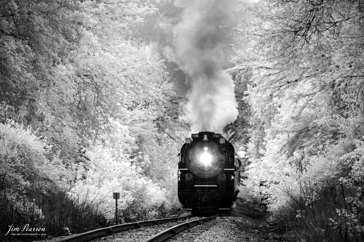 This week’s Saturday Infrared photo is of Nickel Plate Steam locomotive 765 pulls the Victory Train as it heads through the countryside on the way to Angola, Indiana as part of Rolling Victory which was a three-day living history event celebrating American military, railroad, and home front history featuring vintage train rides, World War II reenactors, battles, a big band orchestra, and an immersive and educational experience for all ages in Pleasant Lake, Indiana.

Tech Info: Fuji XT-1, RAW, Converted to 720nm B&W IR, Nikon 70-300mm @240mm, f/5.6, 1/180, ISO 200.

#trainphotography #railroadphotography #trains #railways #jimpearsonphotography #infraredtrainphotography #infraredphotography #trainphotographer #railroadphotographer #nkp765 #steamtrain