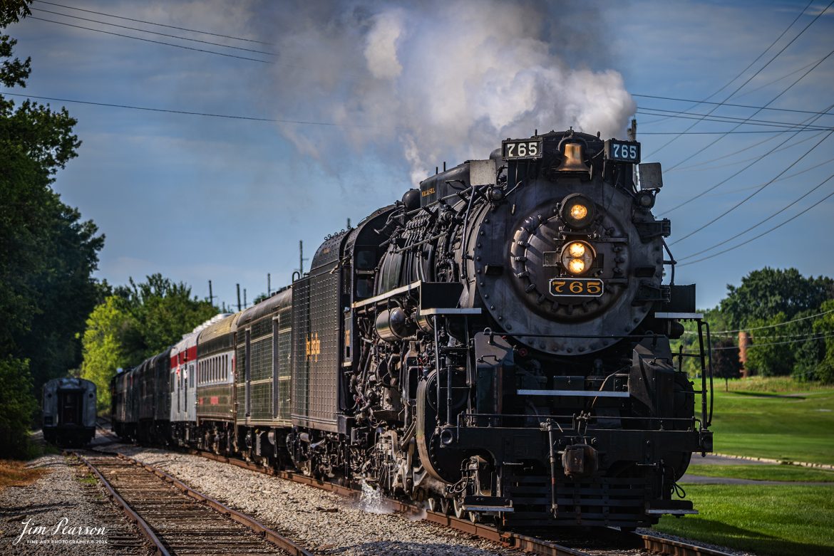 September 1st, 2024, Steam locomotive Nickel Plate 765 arrives at Angola, Indiana for their first load of passengers during Indiana Rail Experience’s Rolling Victory Weekend.

According to their website: Rolling Victory was a three-day living history event celebrating American military, railroad, and home front history featuring vintage train rides, World War II reenactors, battles, a big band orchestra, and an immersive and educational experience for all ages in Pleasant Lake, Indiana.

Tech Info: Nikon D810, RAW, Sigma 150-600 @ 150mm, f/5, 1/640, ISO 64.

#railroad #railroads #train, #trains #railway #railway #steamtrains #railtransport #railroadengines #picturesoftrains #picturesofrailways #besttrainphotograph #bestphoto #photographyoftrains #bestsoldpicture #JimPearsonPhotography #steamtrains #nkp765 #passengertrains