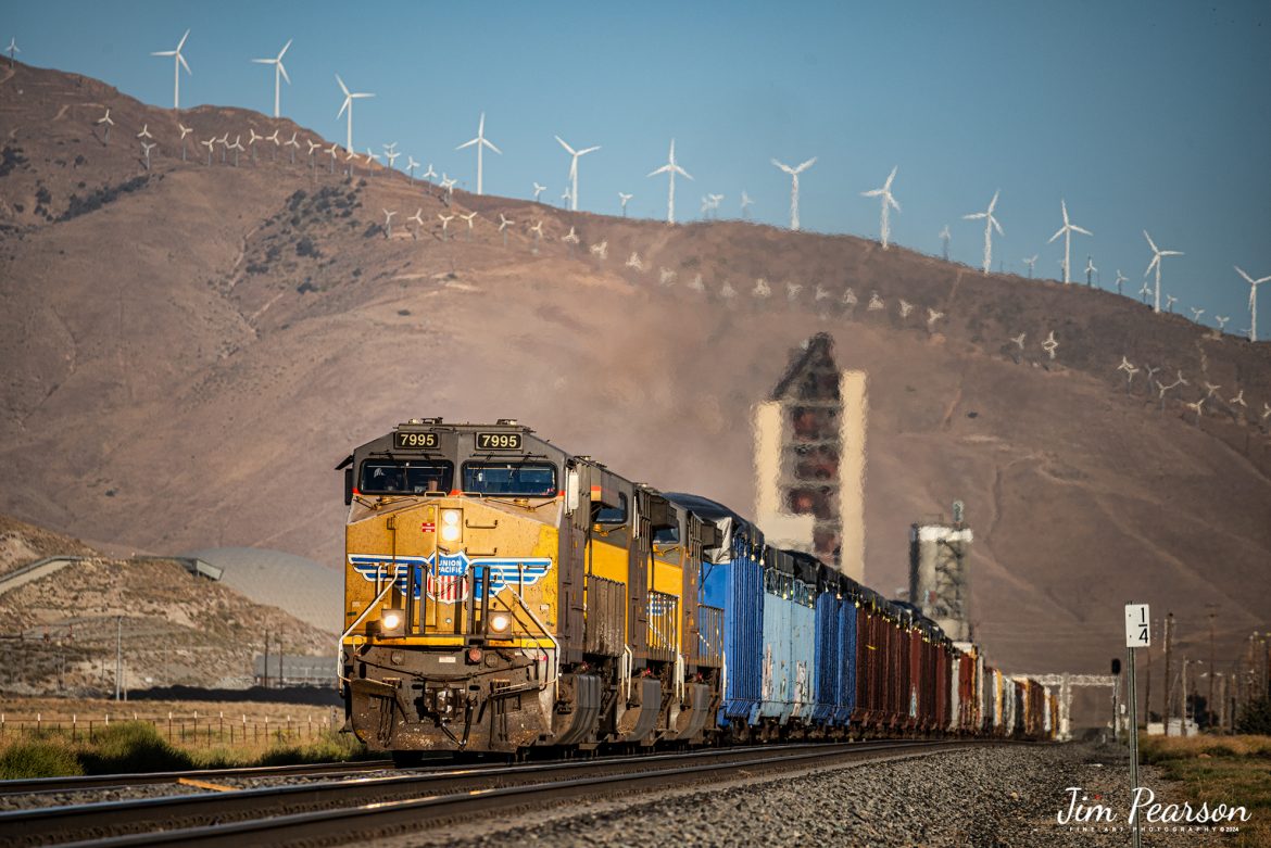 September 18th, 2024, Union Pacific 7995 leads a westbound freight past the cement plant in Tehachapi, California, on the Union Pacific Mojave Subdivision on a beautiful summer evening.

Tech Info: Nikon D810, RAW, Nikon 70-300 @ 300mm, f/5.6, 1/640, ISO 110.

#railroad #railroads #train, #trains #railway #railway #railtransport #railroadengines #picturesoftrains #picturesofrailways #besttrainphotograph #bestphoto #photographyoftrains #bestsoldpicture #JimPearsonPhotography