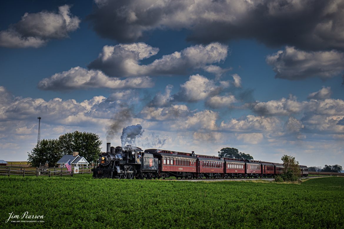 Canadian National 89 approaches the Red Caboose Motel as they make their way back to the station at Strasburg, Pennsylvania on October 7th, 2024, with their passenger train.

According to Wikipedia: The Strasburg Rail Road (reporting mark SRC) is a heritage railroad and the oldest continuously operating standard-gauge railroad in the western hemisphere, as well as the oldest public utility in the Commonwealth of Pennsylvania. Chartered in 1832, the Strasburg Rail Road Company is today a heritage railroad offering excursion trains hauled by steam locomotives on 4.02 mi of track in Pennsylvania Dutch Country, as well as providing contract railroad mechanical services, and freight service to area shippers. The railroad's headquarters are at Strasburg, Pennsylvania.

Tech Info: Nikon D810, RAW, Nikon 24-70 @ 52mm, 2.8, 1/1600, ISO 64.

#railroad #railroads #train, #trains #railway #railway #steamtrains #railtransport #railroadengines #picturesoftrains #picturesofrailways #besttrainphotograph #bestphoto #photographyoftrains #bestsoldpicture #JimPearsonPhotography #StrasburgRailroad