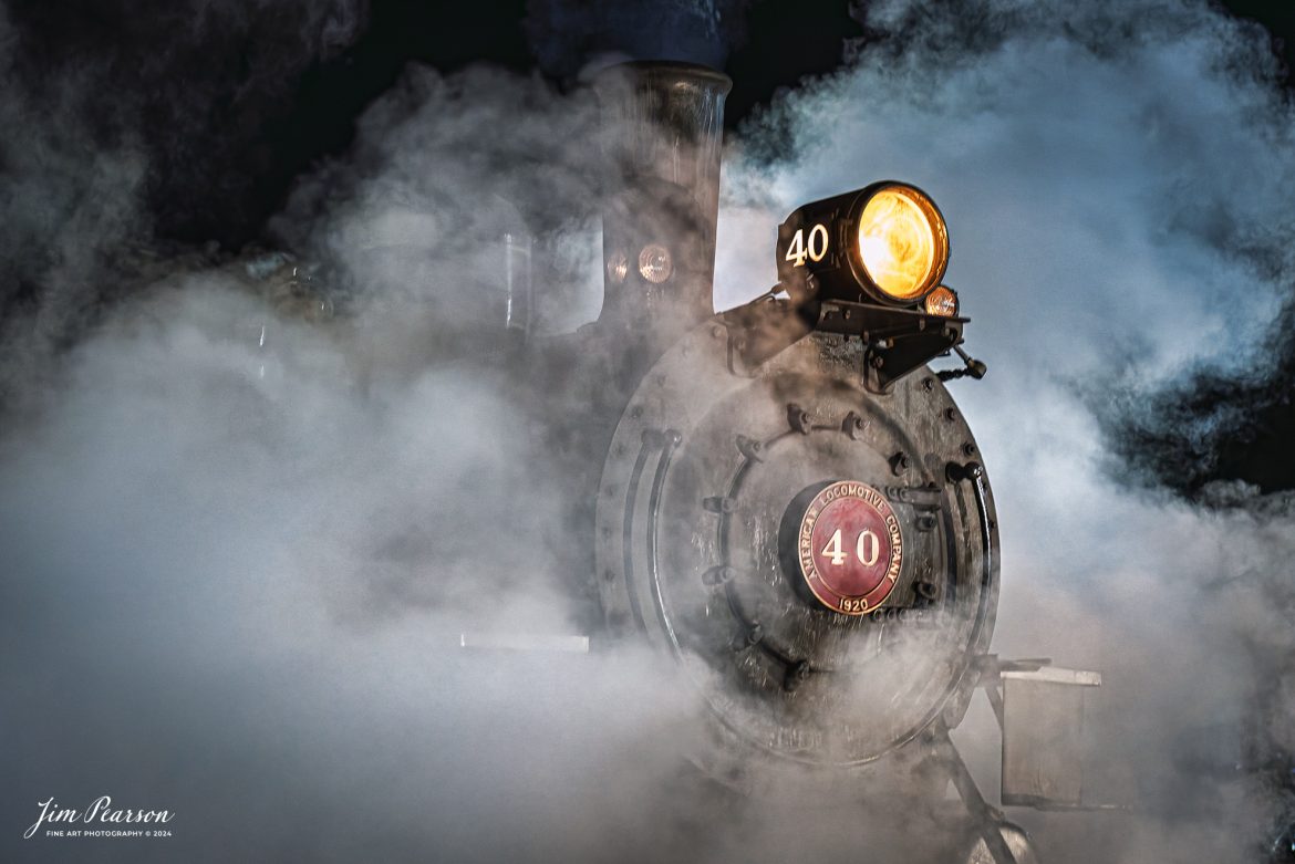 The Valley Railroad Company #40 sits in s shroud of steam at the depot at Essex, Connecticut, on the night of October 8th, 2024, during a photo charter conducted by Dak Dillion Photography.

According to Wikipedia: The Valley Railroad, operating under the name Essex Steam Train and Riverboat, is a heritage railroad based in Connecticut on tracks of the Connecticut Valley Railroad, which was founded in 1868. The company began operations in 1971 between Deep River and Essex and has since reopened additional parts of the former Connecticut Valley Railroad line. It operates the Essex Steam Train and the Essex Clipper Dinner Train.

Tech Info: Nikon D810, RAW, Nikon 24-70 @ 70mm, 2.8, 1/100, ISO 10,000.

#photographyoftrains #bestsoldpicture #JimPearsonPhotography #thevalleyrailroad #steamtrains