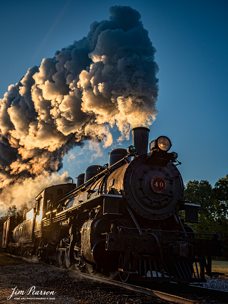 The Valley Railroad Company #40 steams through the early morning sunrise with a rare mixed freight move out of Essex, Connecticut on October 8th, 2024, as part of a two-day photo charter conducted by Dak Dillion Photography.

According to Wikipedia: The Valley Railroad, operating under the name Essex Steam Train and Riverboat, is a heritage railroad based in Connecticut on tracks of the Connecticut Valley Railroad, which was founded in 1868. The company began operations in 1971 between Deep River and Essex and has since reopened additional parts of the former Connecticut Valley Railroad line. It operates the Essex Steam Train and the Essex Clipper Dinner Train.

Valley Railroad #40 is a ALCO 2-8-0 that was built in 1923. It was built as Portland, Astoria and Pacific No. 101, but never used there; transferred to Minarets and Western Railroad in 1921, later to Southern Pacific, then to the Aberdeen and Rockfish Railroad. Purchased by the Valley Railroad in 1977.

Tech Info: Nikon D810, RAW, Nikon 24-70 @ 24mm, 2.8, 1/2000, ISO 64.

#photographyoftrains #bestsoldpicture #JimPearsonPhotography #thevalleyrailroad #steamtrains