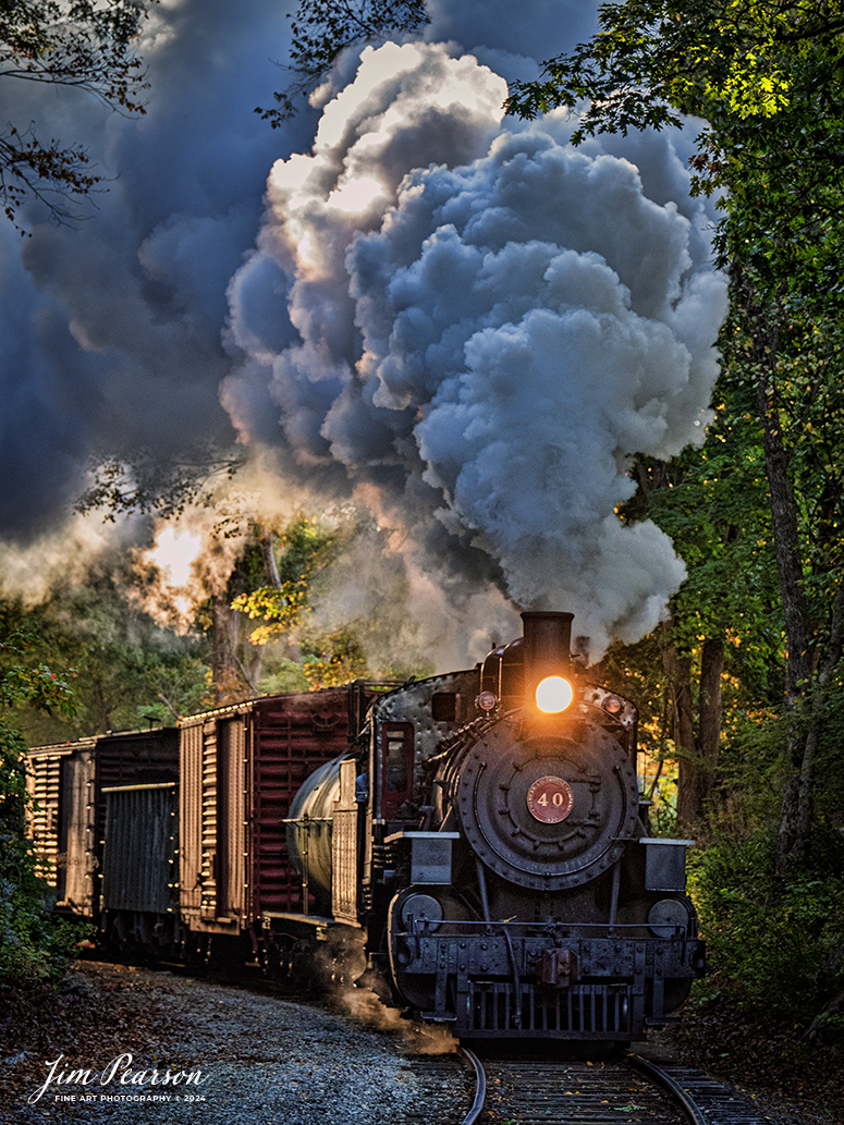 The Valley Railroad Company #40 steams through a curve during the early morning sunrise with a rare mixed freight move out of Essex, Connecticut on October 8th, 2024, as part of a two-day photo charter conducted by Dak Dillion Photography.

According to Wikipedia: The Valley Railroad, operating under the name Essex Steam Train and Riverboat, is a heritage railroad based in Connecticut on tracks of the Connecticut Valley Railroad, which was founded in 1868. The company began operations in 1971 between Deep River and Essex and has since reopened additional parts of the former Connecticut Valley Railroad line. It operates the Essex Steam Train and the Essex Clipper Dinner Train.

Valley Railroad #40 is a ALCO 2-8-0 that was built in 1923. It was built as Portland, Astoria and Pacific No. 101, but never used there; transferred to Minarets and Western Railroad in 1921, later to Southern Pacific, then to the Aberdeen and Rockfish Railroad. Purchased by the Valley Railroad in 1977.

Tech Info: Nikon D810, RAW, Nikon 70-300 @ 135mm, F/5, 1/320, ISO 1250.

#photographyoftrains #bestsoldpicture #JimPearsonPhotography #thevalleyrailroad #steamtrains