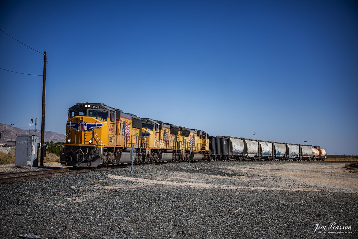 September 18th, 2024, Union Pacific 4626 leads a local as it heads back to the yard at Mojave, California, off the Union Pacific Lone Pine Subdivision.

Tech Info: Nikon D810, RAW, Nikon 70-300 @ 70mm, f/4.5, 1/640, ISO 64.

#photographyoftrains #bestsoldpicture #JimPearsonPhotography