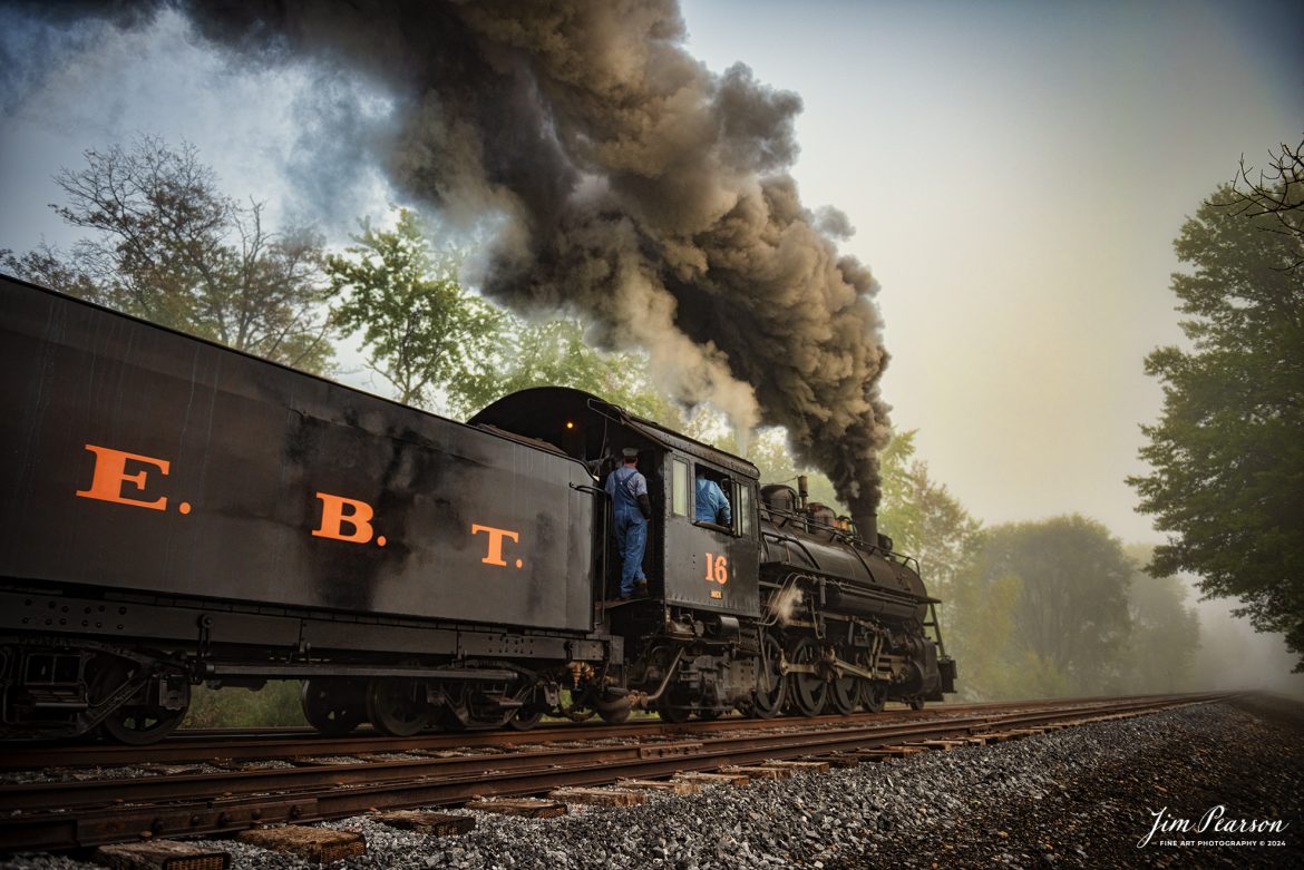 East Broad Top (EBT) steam locomotive #16 pulls a mixed freight out of Rockhill Furnace, Pennsylvania on October 6th, 2024, during the museum’s Friends of the East Broad top event.

According to the East Broad Top Website: Locomotive #16 was built in 1916 by the Baldwin Locomotive Works.

Entering the age of modern steam in 1916, the EBT received its first of three large Mikados. Unlike the previous three smaller locomotives, #16 came with superheaters, piston valves, and Southern valve gear. One story mentions #16 pulled 60 empty hoppers from Mt. Union to Rockhill in one train, literally clearing out the yard. #16 underwent an overhaul in 1955 and made only a handful of trips in early 1956 before the railroad shut down an overhaul when the EBT shut down. On February 1, 2023, the locomotive returned to service.

Tech Info: DJI Mavic 3 Classic Drone, RAW, 24mm, f/2.8, 1/400, ISO 320.

#railroad #railroads #train, #trains #railway #railway #steamtrains #railtransport #railroadengines #picturesoftrains #picturesofrailways #besttrainphotograph #bestphoto #photographyoftrains #bestsoldpicture #JimPearsonPhotography #trainsfromtheair #trainsfromadrone #EastBroadTop