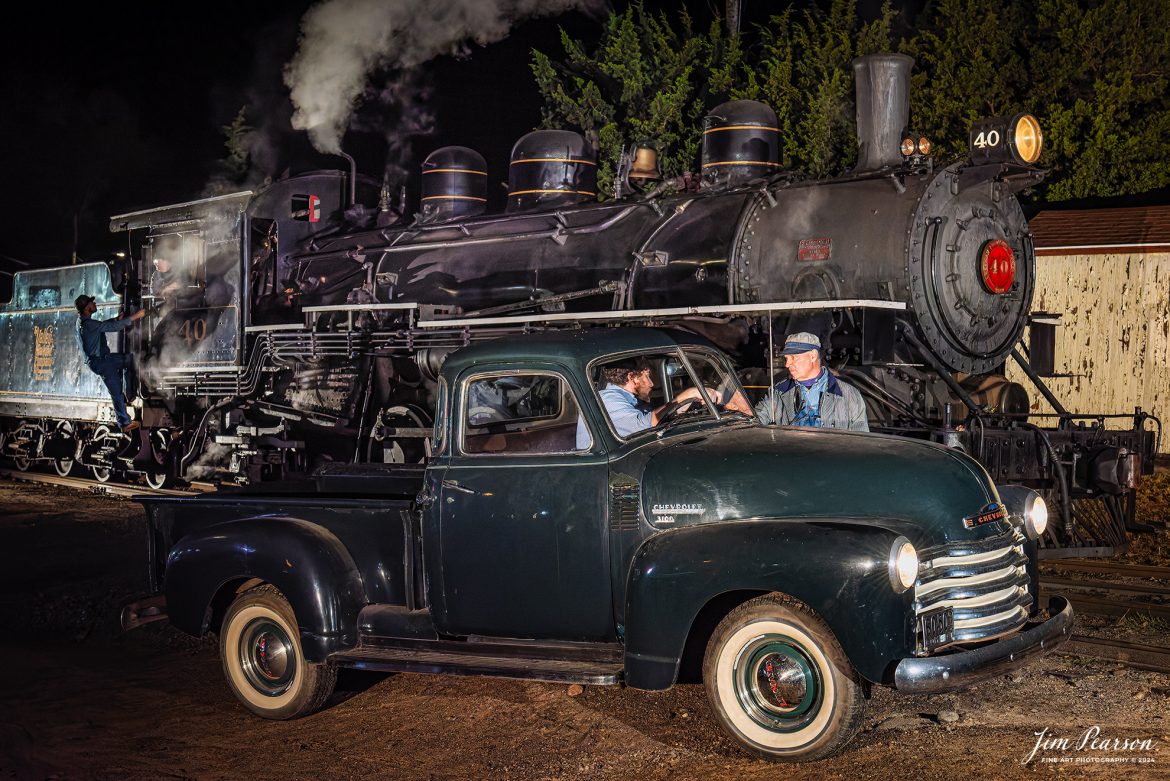 The Valley Railroad Company #40 rests in the yard at Essex, Connecticut as crews conduct their night operations after a day on the line, on October 8th, 2024, during a photo charter conducted by Dak Dillion Photography.

According to Wikipedia: The Valley Railroad, operating under the name Essex Steam Train and Riverboat, is a heritage railroad based in Connecticut on tracks of the Connecticut Valley Railroad, which was founded in 1868. The company began operations in 1971 between Deep River and Essex and has since reopened additional parts of the former Connecticut Valley Railroad line. It operates the Essex Steam Train and the Essex Clipper Dinner Train.

Tech Info: Nikon D810, RAW, Nikon 24-70 @ 45mm, 5.6, 1/40, ISO 10,000.

#photographyoftrains #bestsoldpicture #JimPearsonPhotography #thevalleyrailroad #steamtrains