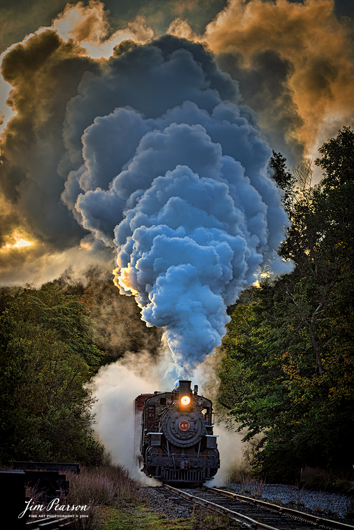 The Valley Railroad Company #40 steams through the early morning sunrise with a rare mixed freight move out of Essex, Connecticut on October 8th, 2024, as part of a two-day photo charter conducted by Dak Dillion Photography.

According to Wikipedia: The Valley Railroad, operating under the name Essex Steam Train and Riverboat, is a heritage railroad based in Connecticut on tracks of the Connecticut Valley Railroad, which was founded in 1868. The company began operations in 1971 between Deep River and Essex and has since reopened additional parts of the former Connecticut Valley Railroad line. It operates the Essex Steam Train and the Essex Clipper Dinner Train.

Valley Railroad #40 is a ALCO 2-8-0 that was built in 1923. It was built as Portland, Astoria and Pacific No. 101, but never used there; transferred to Minarets and Western Railroad in 1921, later to Southern Pacific, then to the Aberdeen and Rockfish Railroad. Purchased by the Valley Railroad in 1977.

Tech Info: Nikon D810, RAW, Nikon 70-300 @ 165mm, f/5,3, 1/200, ISO 125.

#photographyoftrains #bestsoldpicture #JimPearsonPhotography #thevalleyrailroad #steamtrains