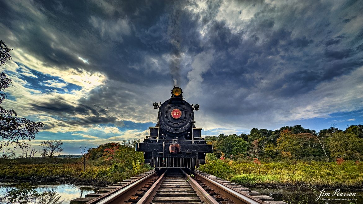 The Valley Railroad steam engine 97 poses for a portrait on a trestle around Chester, Connecticut during a photo charter by Dak Dillion Photography on October 9th, 2024.

According to Wikipedia: The Valley Railroad, operating under the name Essex Steam Train and Riverboat, is a heritage railroad based in Connecticut on tracks of the Connecticut Valley Railroad, which was founded in 1868. The company began operations in 1971 between Deep River and Essex and has since reopened additional parts of the former Connecticut Valley Railroad line. It operates the Essex Steam Train and the Essex Clipper Dinner Train.

Valley Railroad 97 is a preserved 2-8-0 steam locomotive that was built in February 1926 by the American Locomotive Company's Cooke Works.


Tech Info: iPhone 14 Pro, 6.9 (24mm), f/2.2, 1/2200, ISO 50, RAW.

#trainphotography #railroadphotography #trains #railways #iphonephotography #trainphotographer #railroadphotographer #jimpearsonphotography #thevalleyrailroad #steamtrains #iphone14pro