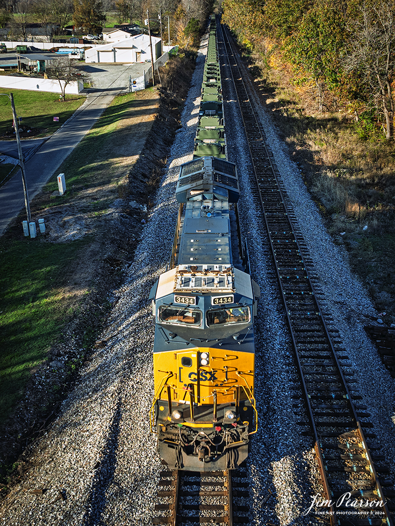 CSXT 3434 leads M647 with a very long string of military vehicles as they head south through Hanson, Kentucky on November 12th, 2024, on the CSX Henderson Subdivision.

Tech Info: DJI Mavic 3 Classic Drone, RAW, 24mm, f/5, 1/500, ISO 120.

#besttrainphotograph #bestphoto #photographyoftrains #bestsoldpicture #JimPearsonPhotography