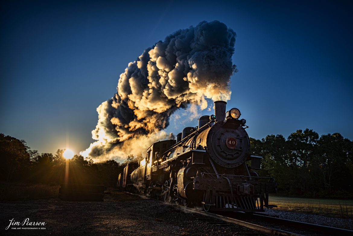 The Valley Railroad Company #40 steams through the early morning sunrise with a rare mixed freight move out of Essex, Connecticut on October 8th, 2024, as part of a two-day photo charter conducted by Dak Dillion Photography.

According to Wikipedia: The Valley Railroad, operating under the name Essex Steam Train and Riverboat, is a heritage railroad based in Connecticut on tracks of the Connecticut Valley Railroad, which was founded in 1868. The company began operations in 1971 between Deep River and Essex and has since reopened additional parts of the former Connecticut Valley Railroad line. It operates the Essex Steam Train and the Essex Clipper Dinner Train.

Valley Railroad #40 is a ALCO 2-8-0 that was built in 1923. It was built as Portland, Astoria and Pacific No. 101, but never used there; transferred to Minarets and Western Railroad in 1921, later to Southern Pacific, then to the Aberdeen and Rockfish Railroad. Purchased by the Valley Railroad in 1977.

Tech Info: Nikon D810, RAW, Nikon 24-70 @ 24mm, 2.8, 1/2000, ISO 64.

#photographyoftrains #bestsoldpicture #JimPearsonPhotography #thevalleyrailroad #steamtrains