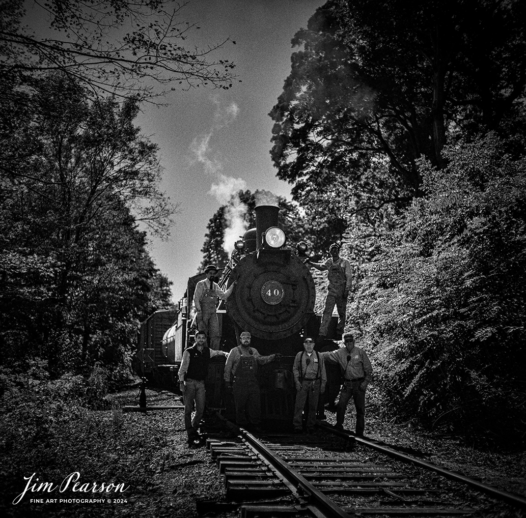 Film Wednesday – The Valley Railroad Company #40 crew poses for a portrait at a siding with a rare mixed freight move out of Essex, Connecticut on October 8th, 2024, as part of a two-day photo charter conducted by Dak Dillion Photography. These folks helped make the magic happen!!

According to Wikipedia: The Valley Railroad, operating under the name Essex Steam Train and Riverboat, is a heritage railroad based in Connecticut on tracks of the Connecticut Valley Railroad, which was founded in 1868. The company began operations in 1971 between Deep River and Essex and has since reopened additional parts of the former Connecticut Valley Railroad line. It operates the Essex Steam Train and the Essex Clipper Dinner Train.

Valley Railroad #40 is a ALCO 2-8-0 that was built in 1923. It was built as Portland, Astoria and Pacific No. 101, but never used there; transferred to Minarets and Western Railroad in 1921, later to Southern Pacific, then to the Aberdeen and Rockfish Railroad. Purchased by the Valley Railroad in 1977.

Tech Info: Mamiya C330 Professional, Ilford HP5 Film, Mamiya 80mm, f/5.6, 1/500, ISO 400.

#JimPearsonPhotography #filmphotography #blackandwhite #filmphotography