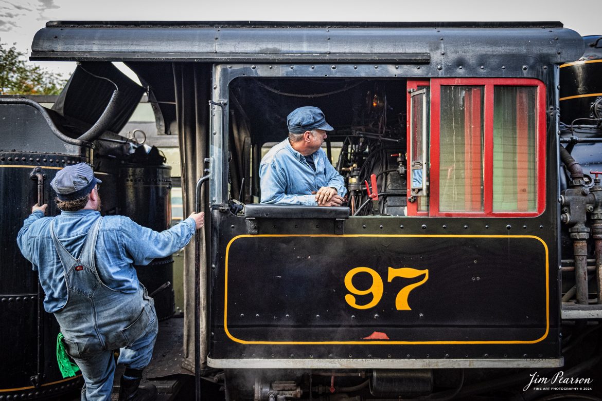 The crew on The Valley Railroad Company #97 prepares their train outside the engine house at Essex, Connecticut on October 9th, 2024, as part of a two-day photo charter conducted by Dak Dillion Photography.

According to Wikipedia: The Valley Railroad, operating under the name Essex Steam Train and Riverboat, is a heritage railroad based in Connecticut on tracks of the Connecticut Valley Railroad, which was founded in 1868. The company began operations in 1971 between Deep River and Essex and has since reopened additional parts of the former Connecticut Valley Railroad line. It operates the Essex Steam Train and the Essex Clipper Dinner Train.

Tech Info: Nikon D810, RAW, Nikon 24-70 @ 32mm, 2.8, 1/2000, ISO 2,800.

#photographyoftrains #trainphotography #JimPearsonPhotography #trendingphoto #thevalleyroadcompany