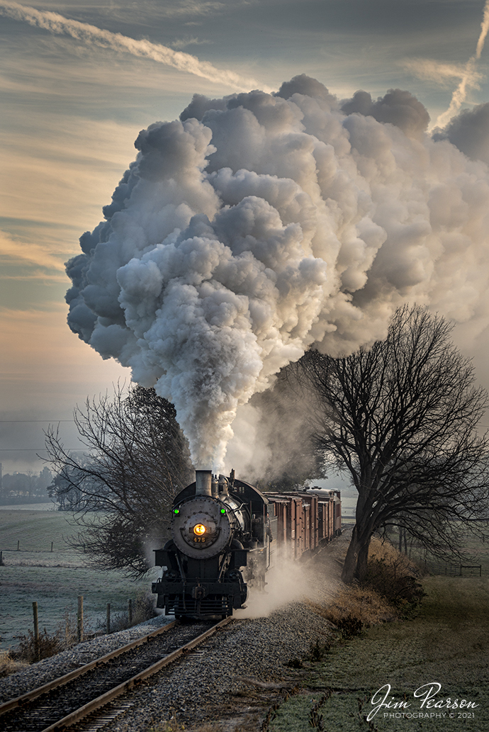 Norfolk and Western 475, coming off the Long Curve into the Beilers/Carpenters Graveyard area, passes through what many refer to as the Tree Tunnel during the Historic Transport Preservation, Inc, Steam Special on the Strasburg Railroad at Ronks, Pennsylvania on November 7th, 2021 in the early morning light.

According to Wikipedia: Strasburg Railroad (Norfolk and Western) No. 475 is a 4-8-0 "Mastodon" type steam locomotive owned and operated by the Strasburg Railroad outside of Strasburg, Pennsylvania. Built by the Baldwin Locomotive Works in June 1906, it was part of the Norfolk and Western's first order of M class numbered 375-499. Today, No. 475 is the only operating 4-8-0 type in North America and the Strasburg Rail Road's oldest operating steam locomotive.

Tech Info: Nikon D800, RAW, Nikon 70-300 @ 95mm, f/4.5, 1/400, ISO 220.

#trainphotography #railroadphotography #trains #railways #jimpearsonphotography #trainphotographer #railroadphotographer