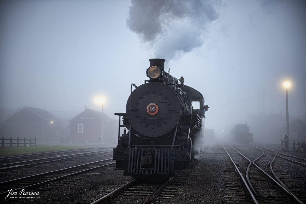 The Fireman on East Broad Top (EBT) steam locomotive16 waits to start their day from the yard at Rockhill Furnace, Pennsylvania on October 6th, 2024, during the museum’s Friends of the East Broad top event.

According to the East Broad Top Website: Locomotive #16 was built in 1916 by the Baldwin Locomotive Works.

Entering the age of modern steam in 1916, the EBT received its first of three large Mikados. Unlike the previous three smaller locomotives, #16 came with superheaters, piston valves, and Southern valve gear. One story mentions #16 pulled 60 empty hoppers from Mt. Union to Rockhill in one train, literally clearing out the yard. #16 underwent an overhaul in 1955 and made only a handful of trips in early 1956 before the railroad shut down. On February 1, 2023, the locomotive returned to service.

Tech Info: Nikon D810, RAW, Nikon 24-70 @ 62mm, f/2.8, 1/50, ISO 140.

steam locomotive, train, railways, vintage, smoke, green hillside, sunlight, iron bridge, transportation, travel, photography of trains, train photography, Jim Pearson Photography, trending photo, East Broad Top Railroad, steam train