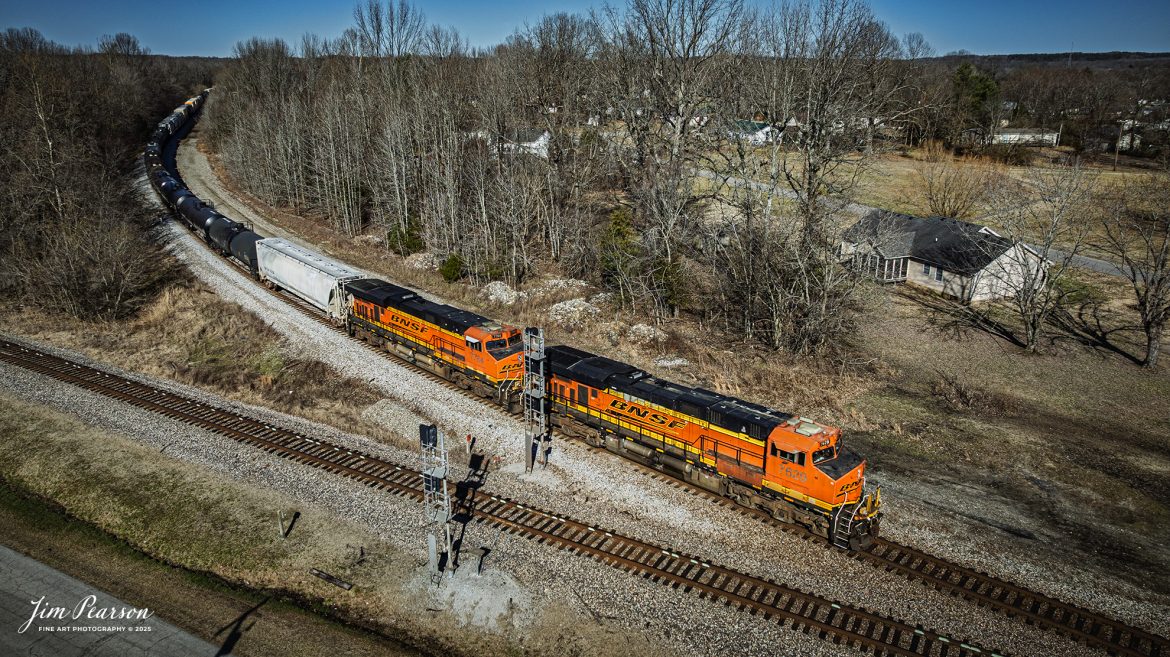 CSX M513 at Mortons Junction with BNSF 7620 and 7764 leading the way on February 28th, 2025, as they head south on the CSX Henderson Subdivision.

Tech Info: DJI Mavic 3 Classic Drone, RAW, 22mm, f/2.8, 1/2000, ISO 180.

#railroad #railroads #train, #trains #railway #railway #railtransport #railroadengines #picturesoftrains #picturesofrailways #besttrainphotograph #bestphoto #photographyoftrains #bestsoldpicture #JimPearsonPhotography #trainsfromadrone #flooding #csxhendersonsubdivision #onecsx