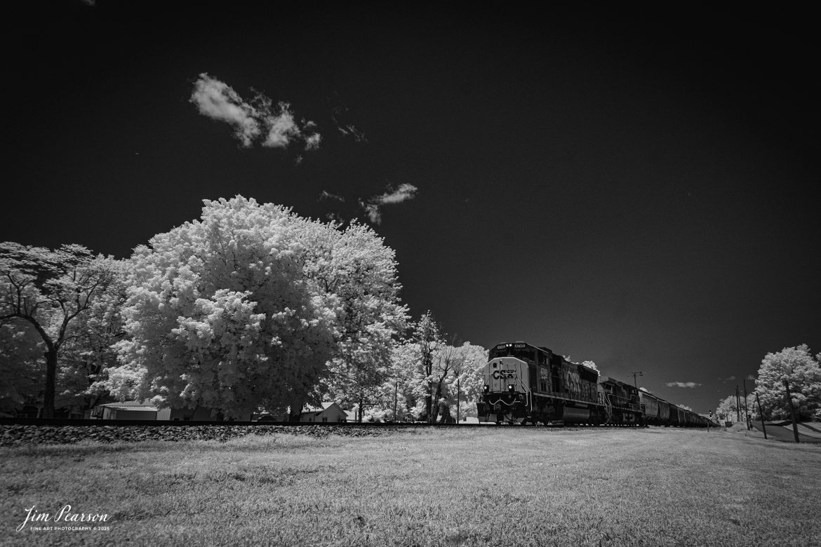 In this week’s Saturday Infrared photo, we catch CSXT 4745 leading loaded grain train G413 southbound at Mortons Gap, Kentucky on National Train Day, on May 11th, 2024.

National Train Day marks the anniversary of the establishment of the Golden Spike in Promontory, Utah, at the Promontory summit. The day also observes the first anniversary of the rail route system in the United States.

Tech Info: Fuji XT-1, RAW, Converted to 720nm B&W IR, Nikon 10-24mm @ 14mm, f/5.6, 1/800., ISO 400.

#trainphotography #railroadphotography #trains #railways #jimpearsonphotography #infraredtrainphotography #infraredphotography #trainphotographer #railroadphotographer #infaredtrainphotography #csxt #graintrain #trending