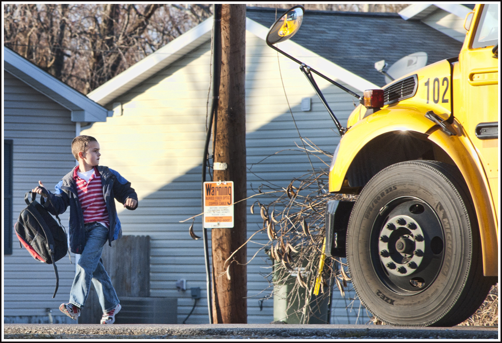 Gabe getting off the bus